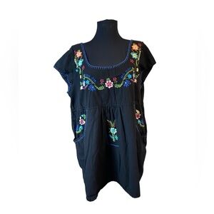 Simply Be Black Embroidered Tunic Dress With Pockets